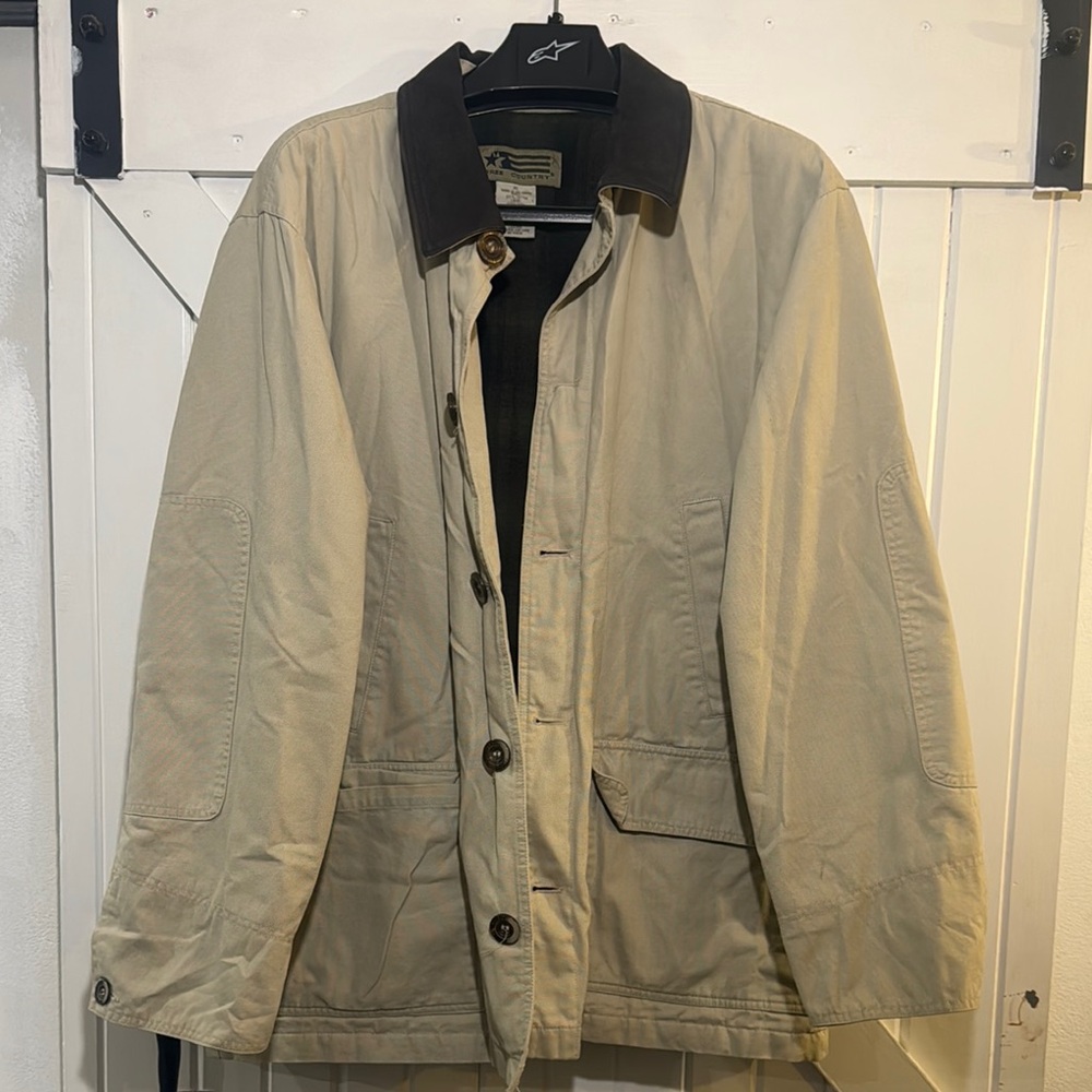 Free Country Men's Beige Jacket with Brown Collar